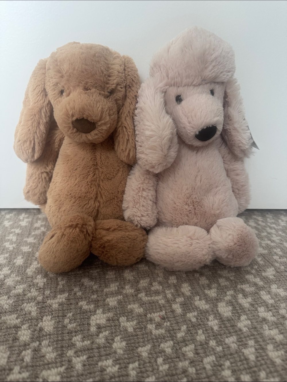 2 Jellycat Plush Dogs in Brown and Light Beige